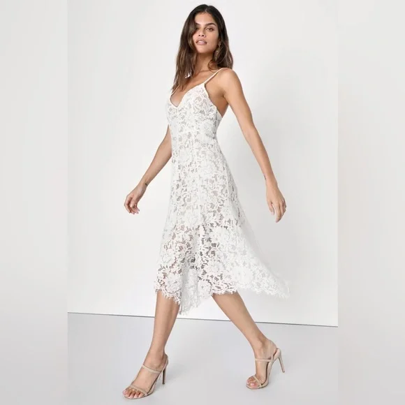 LULU'S One Wish White Lace Midi Dress Size Large NWT - Picture 1 of 14